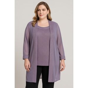 R&M Richards Women's 2 Piece Dressy Set Size 16 Lavender Sheer Jacket Glitter